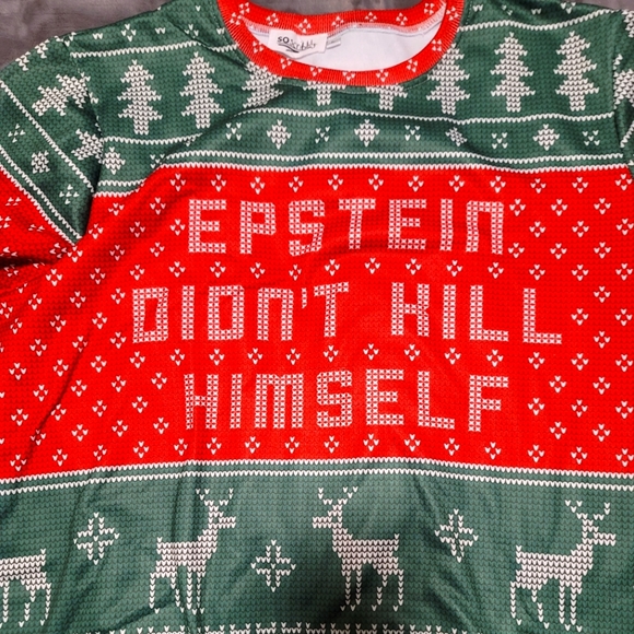 Ugly Christmas Sweater Epstein Didn't Kill Himself Large BRAND NEW - Picture 1 of 3